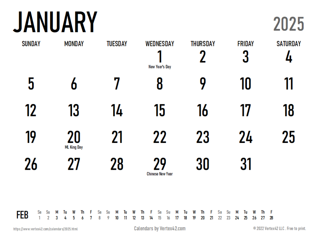 Printable Monthly Calendar 2025 Calendars 2025