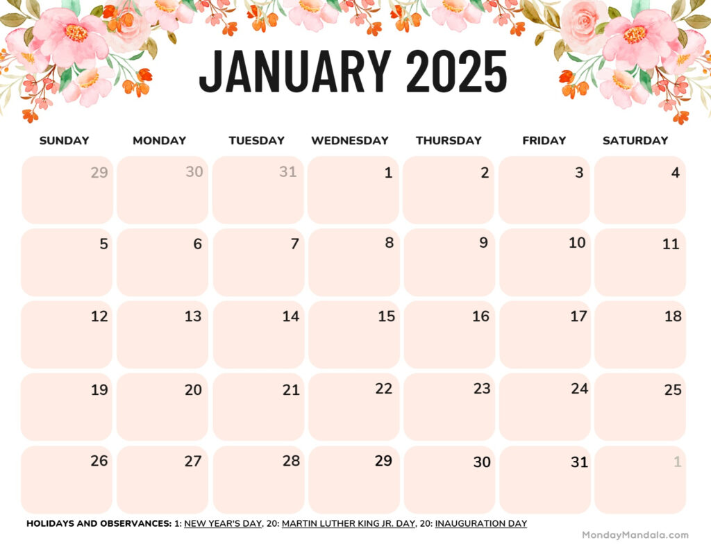 January 2025 Calendar Printable Pdf Free Download Calendars 2025