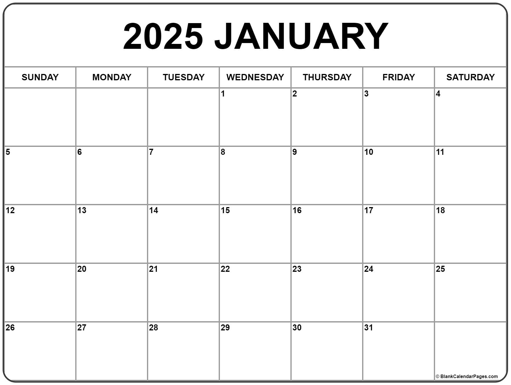 Printable 2025 January Calendar Calendars 2025