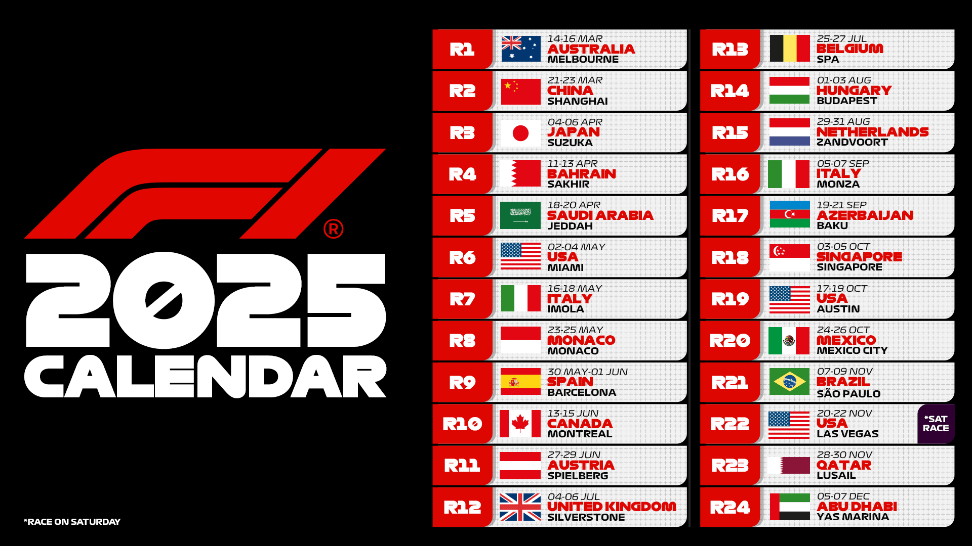 Calendar formula 1 2025 calendars 2025
