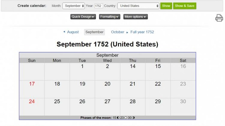 11 Missing Days In September 1752 Calendar Life In Saudi Arabia