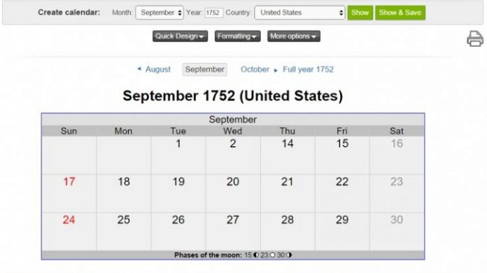 11 Missing Days In September 1752 Calendar Life In Saudi Arabia