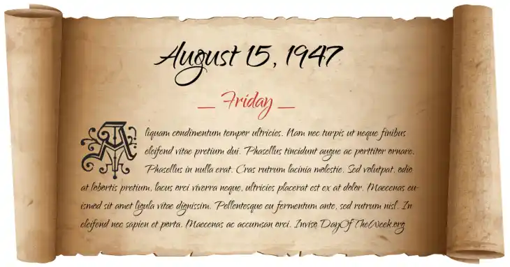 15 August 1947 Calendar