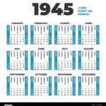 1945 Year Historic Calendar Weeks Start On Sunday Stock Vector Image