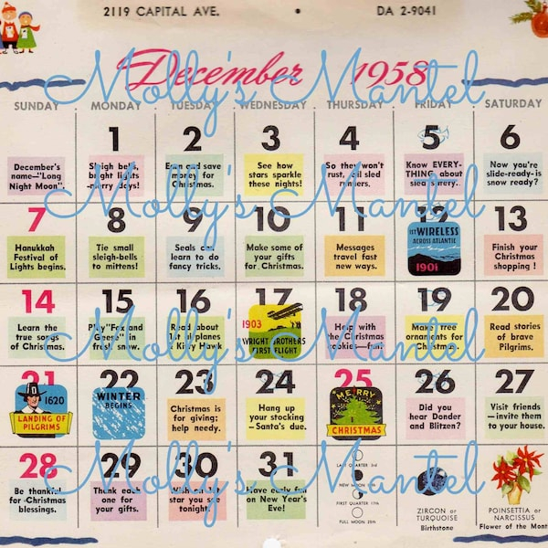 1958 Calendar Etsy