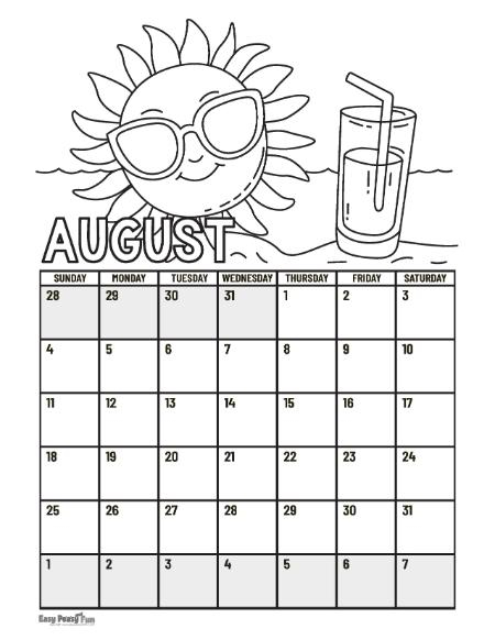 2024 August Calendar Printable Free Coloring Pages Christmas Kris 
