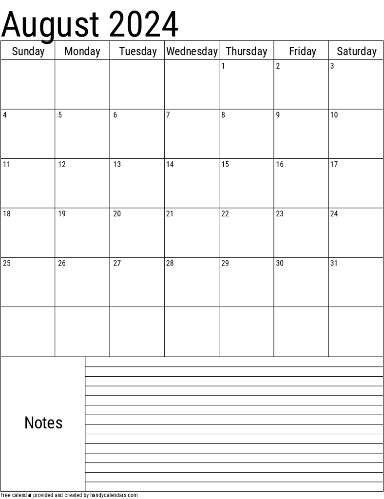 2024 August Calendars Handy Calendars