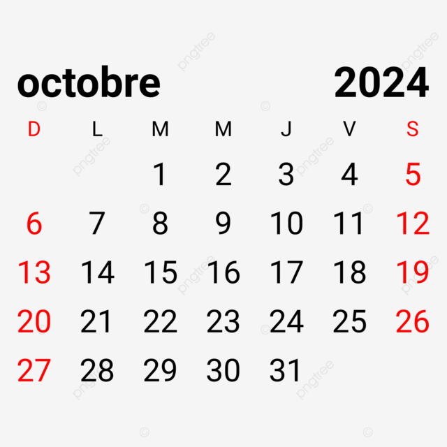 2024 October Monthly French Calendar Vector 2024 October Monthly 
