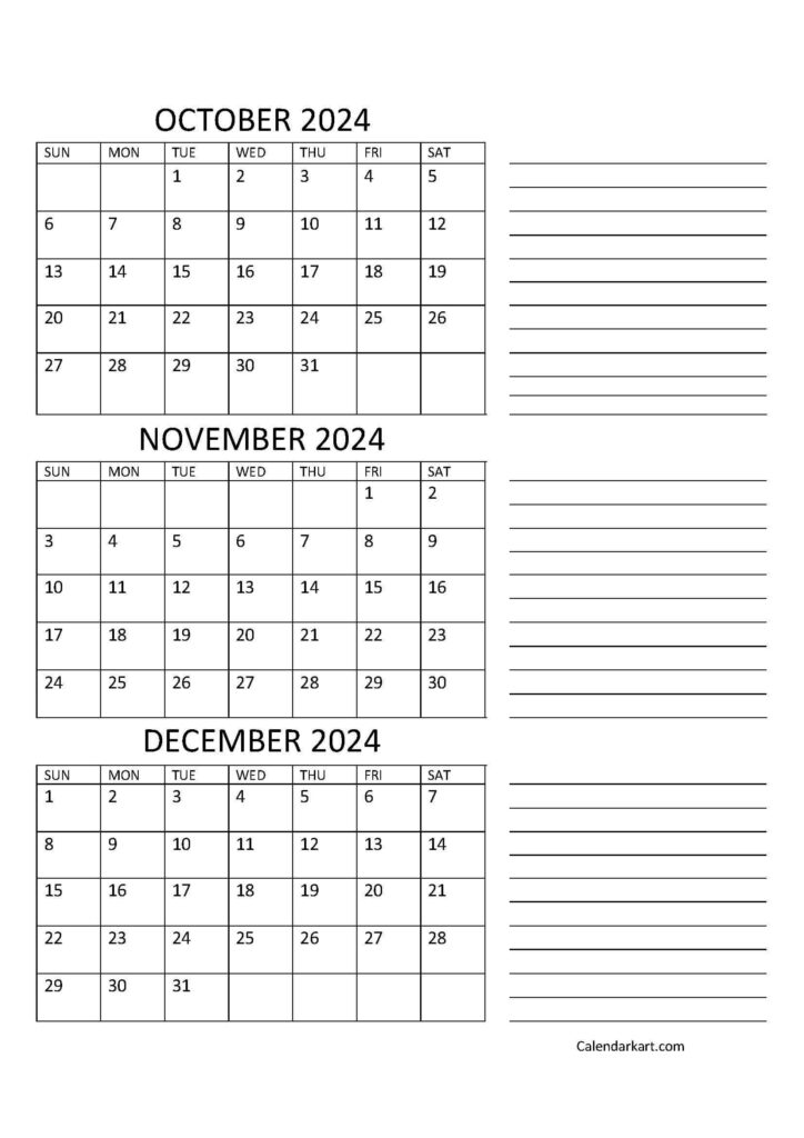 2024 October November December Calendar Printable Calendar 2025