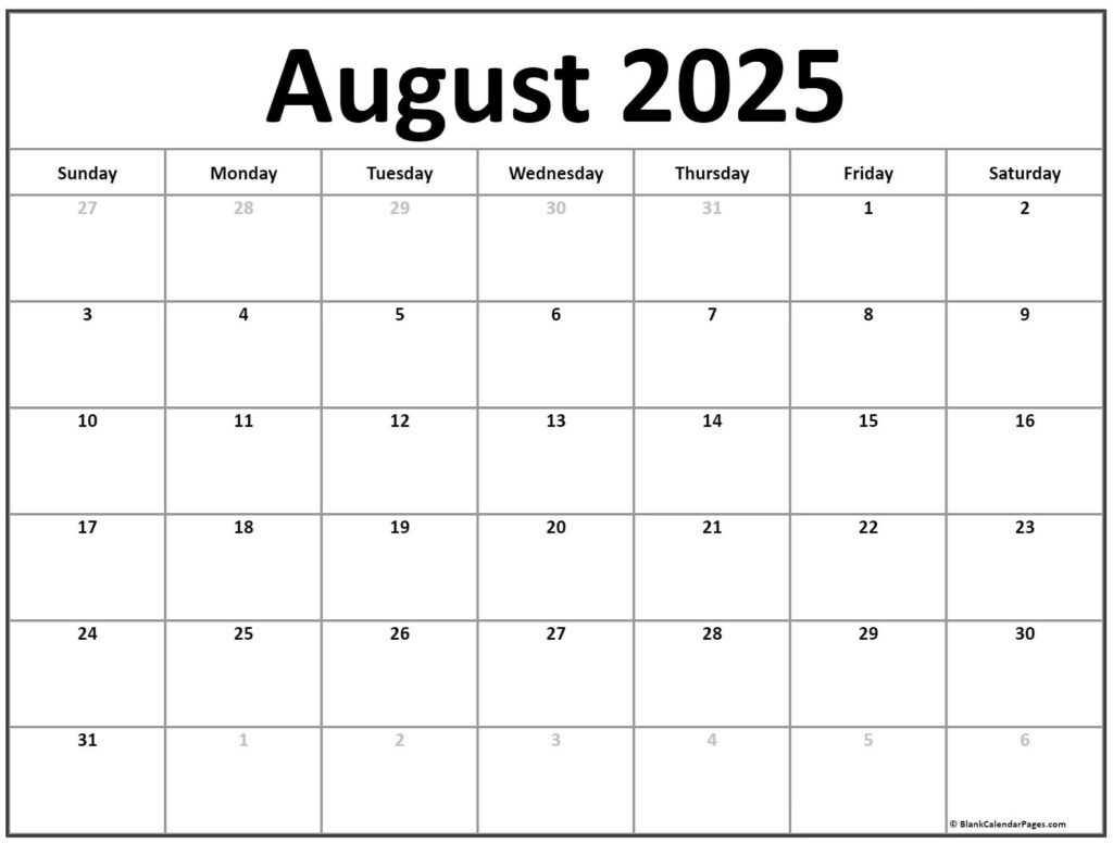 2025 August Calendar With Holidays Template Mia T Damgaard