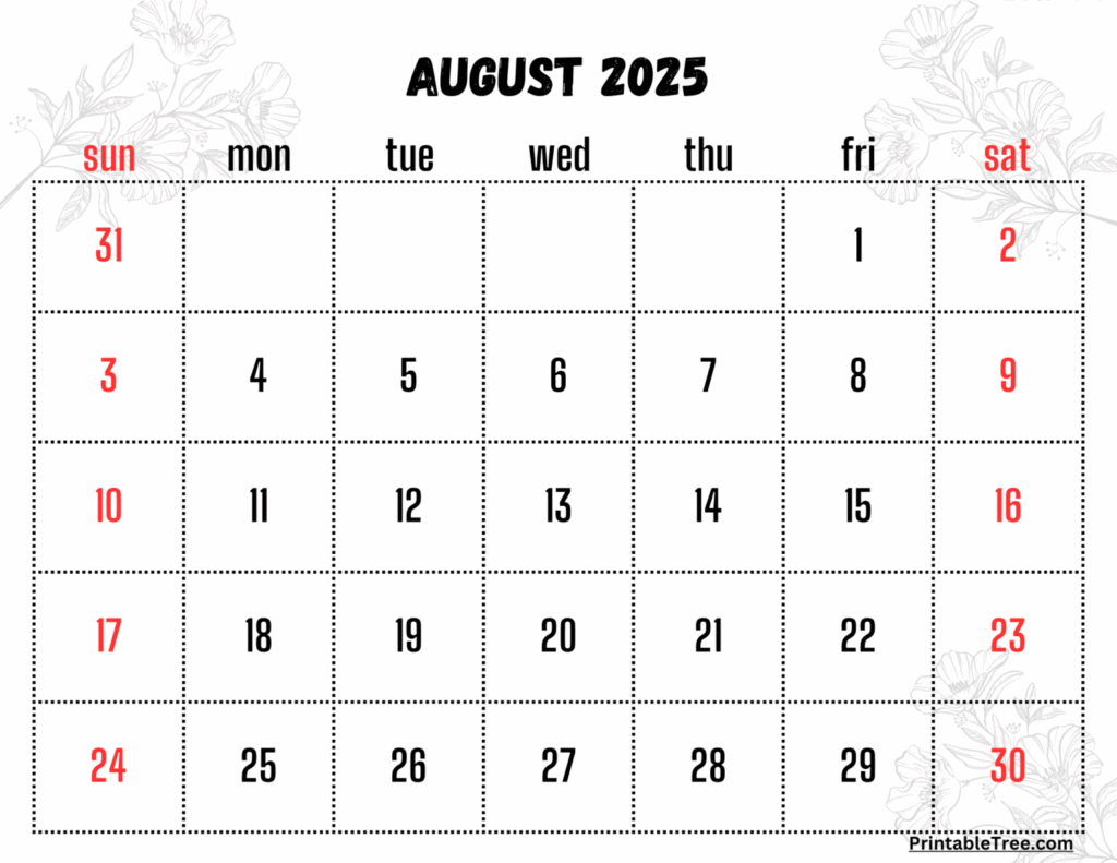 2025 August Calendar With Holidays United States Free Modern Present 