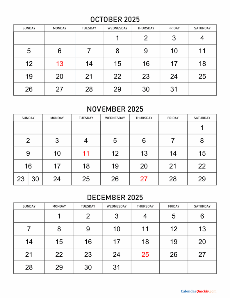 2025 Calendar For October November And December Gerald Clewis