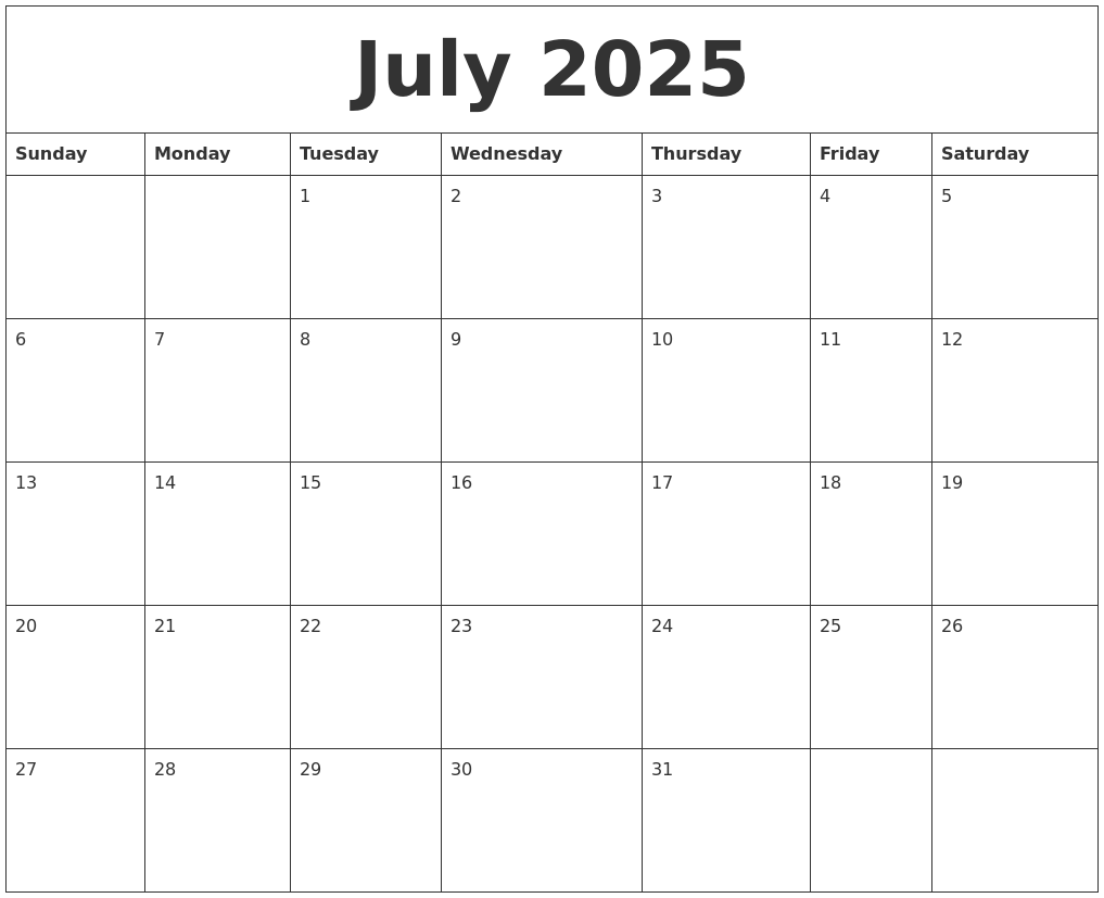 2025 July Calendar Free Printable Monthly 2025 Fanya Jemimah