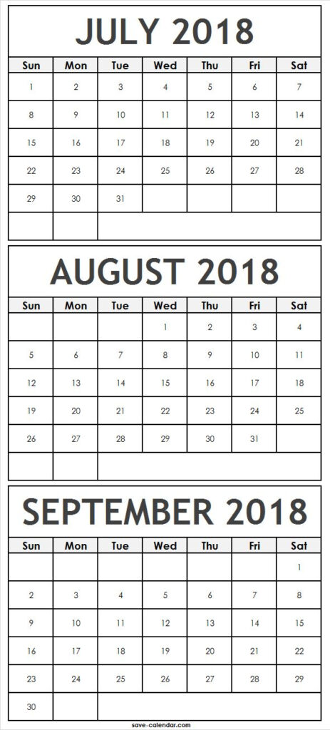 3 Months July August September 2018 Calendar Calendar Printable 