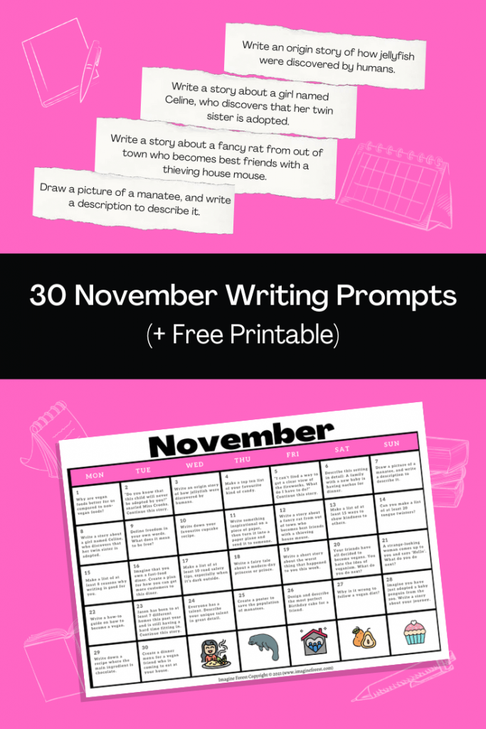 30 November Writing Prompts FREE Calendar Printable Imagine Forest