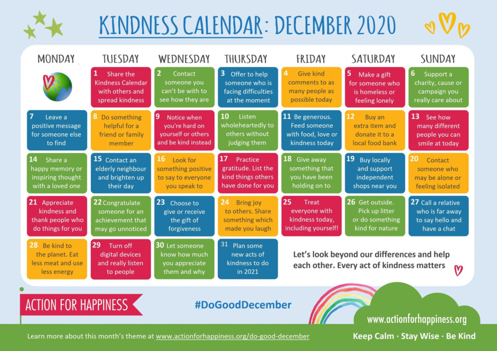 ACTION FOR HAPPINESS CALENDAR DECEMBER 2020 SFT Foundation