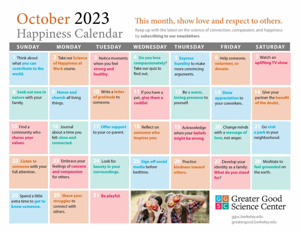 Action For Happiness Calendar October 2025 Sidney F Duff