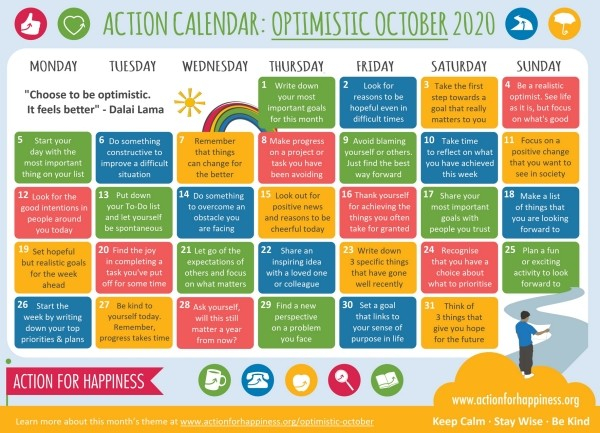 Action For Happiness Calendar Optimistic October 2020