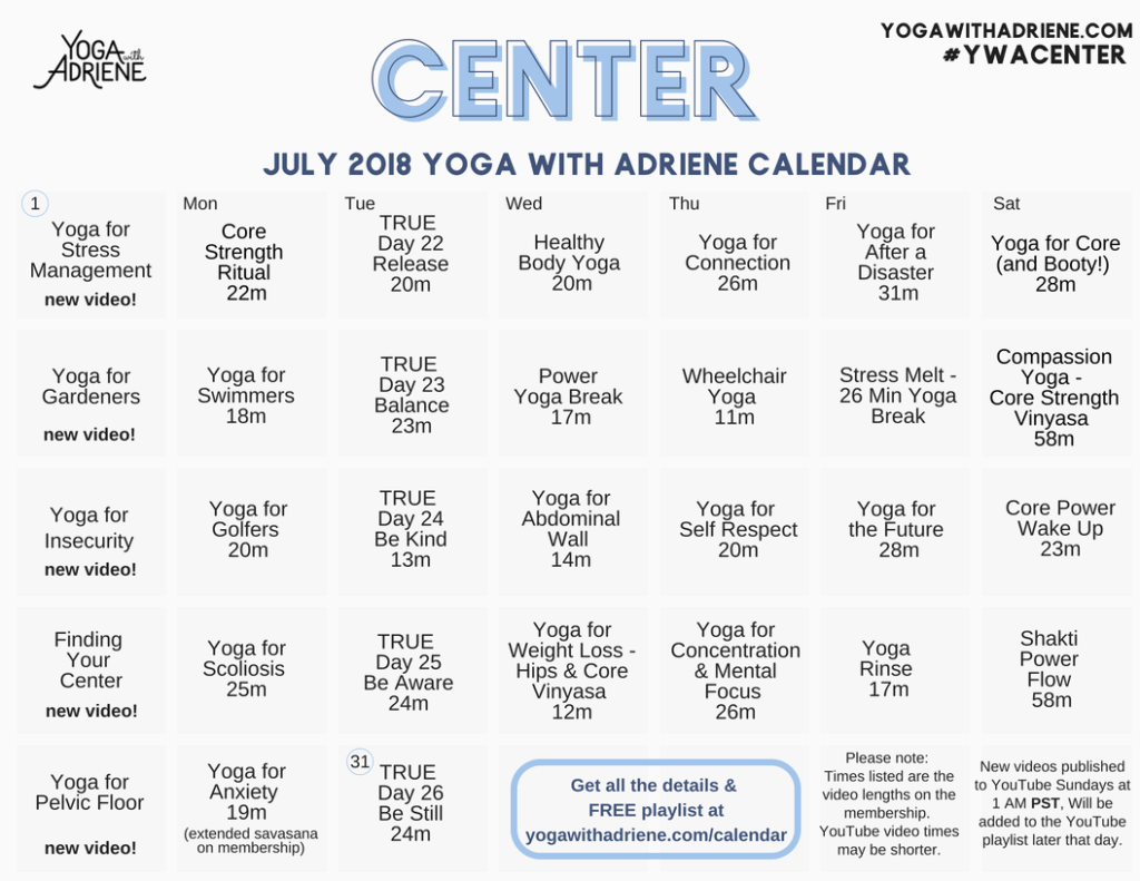 Adriene Yoga Calendar Printable Word Searches