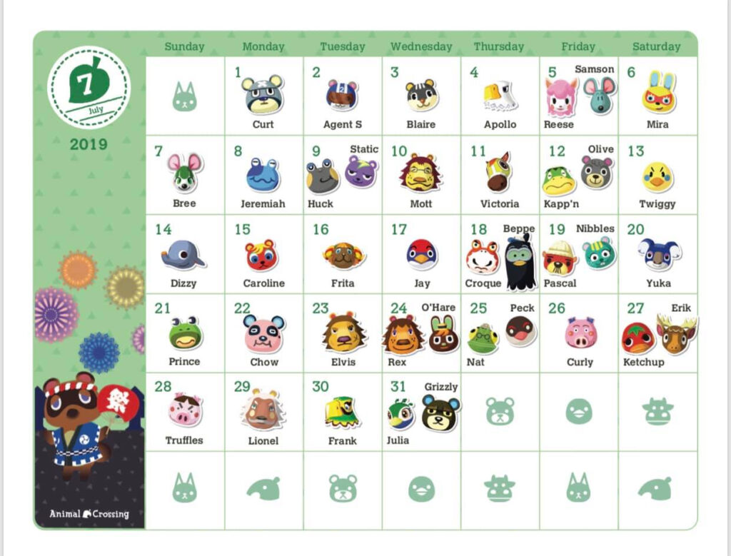 Animal Crossing Birthday Calendar ANIMALS OKL
