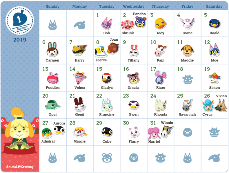 Animal Crossing Villager Birthdays Calendar Kylie Minetta