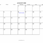 August 1945 Calendar