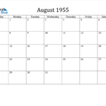 August 1955 Calendar PDF Word Excel
