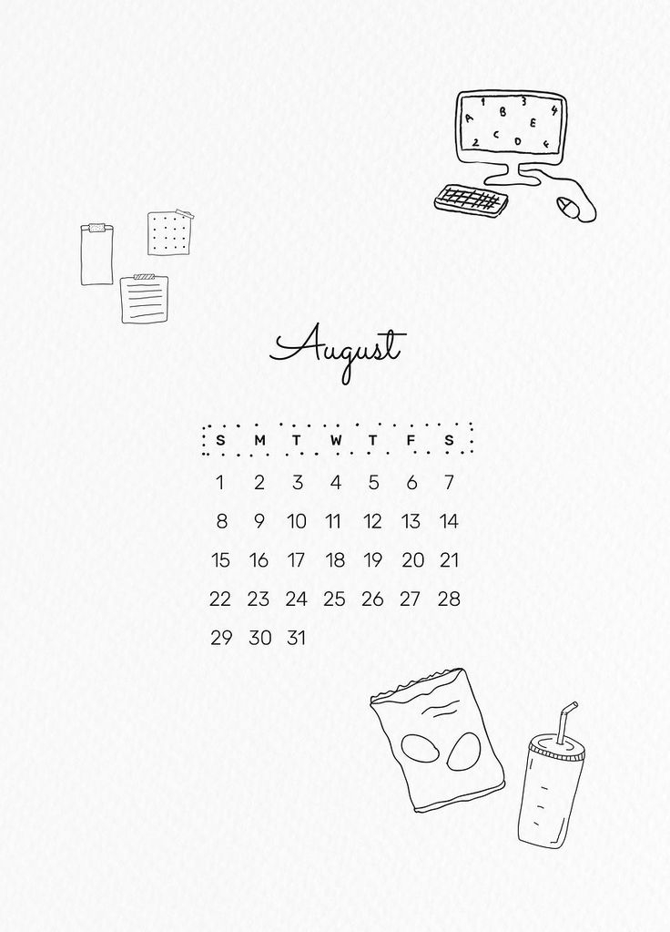 August 2021 Printable Template Vector Month Cute Doodle Drawing 