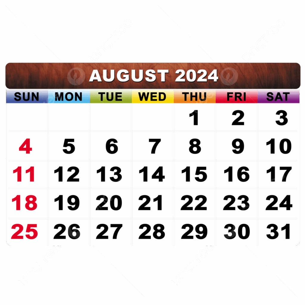 August 2024 Monthly Calendar August 2024 2024 Monthly Calendar 