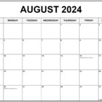August 2024 With Holidays Calendar