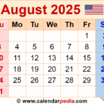August 2025 Calendar Templates For PDF Excel And Word