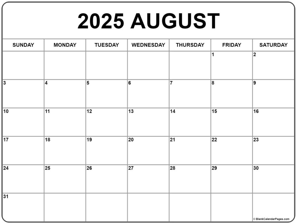 August 2025 Monthly Calendar Printable Free Brianna J Lowrie