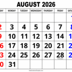 August 2026 Calendar Free Printable DIY Projects Patterns
