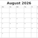 August 2026 Print Out Calendar