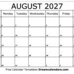 August 2027 Calendar Free Printable With Holidays And Observances