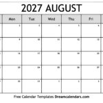 August 2027 Calendar Free Printable With Holidays And Observances