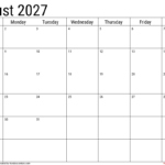 August 2027 Calendar With Holidays Handy Calendars