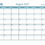 August 2027 United States Monthly Calendar With Holidays