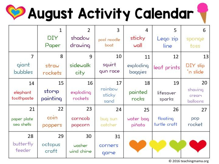 August Activity Calendar Summer Activities For Kids Summer Fun For 