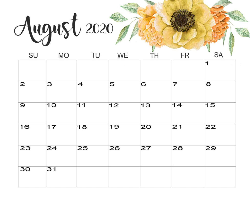 August Calendar 2023 Cute