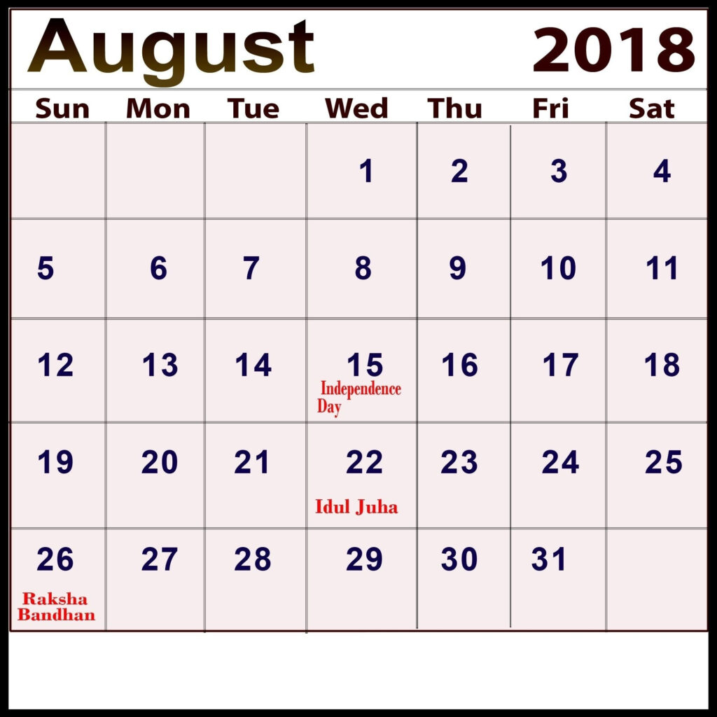 August Calendar Eventholidays Printable Calendars AT A GLANCE