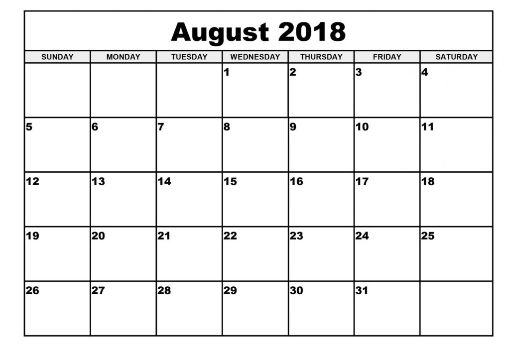 August Calendar Free