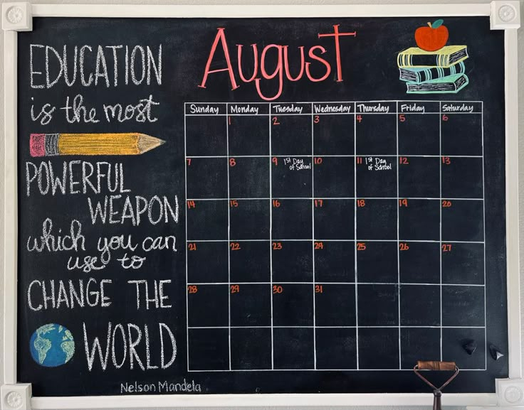 August Chalkboard Calendar 2022 Chalkboard Calendar Whiteboard 