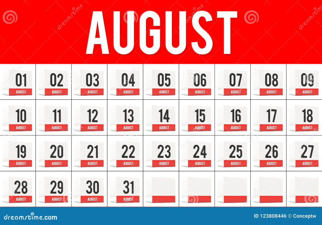 August Days On Calendar Cubes Stock Illustration Illustration Of