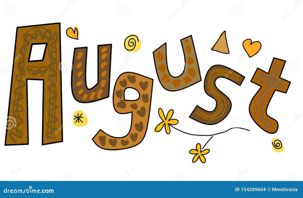 August Doodle Clipart Sticker Design Vector Illustration Cartoon Banner 