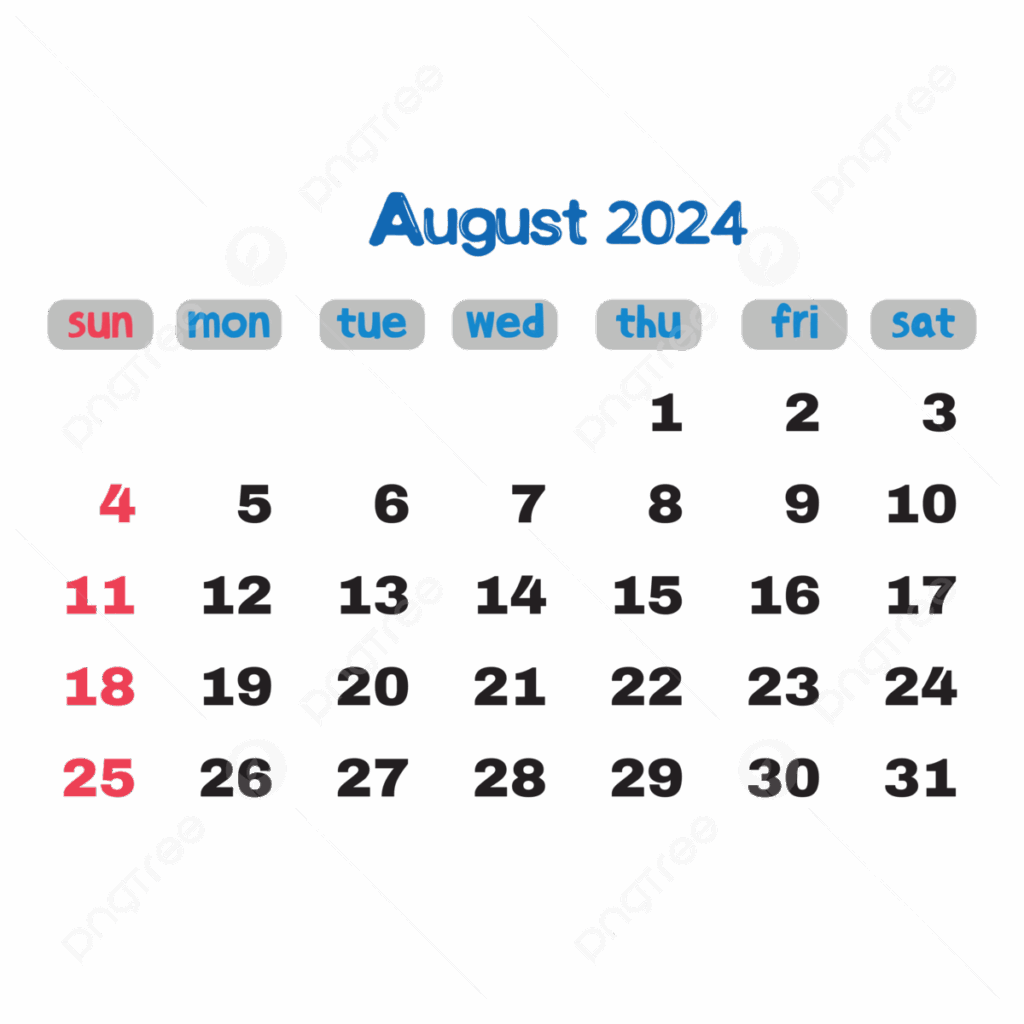 August Month Calendar 2024 Vector August August 2024 August Month 
