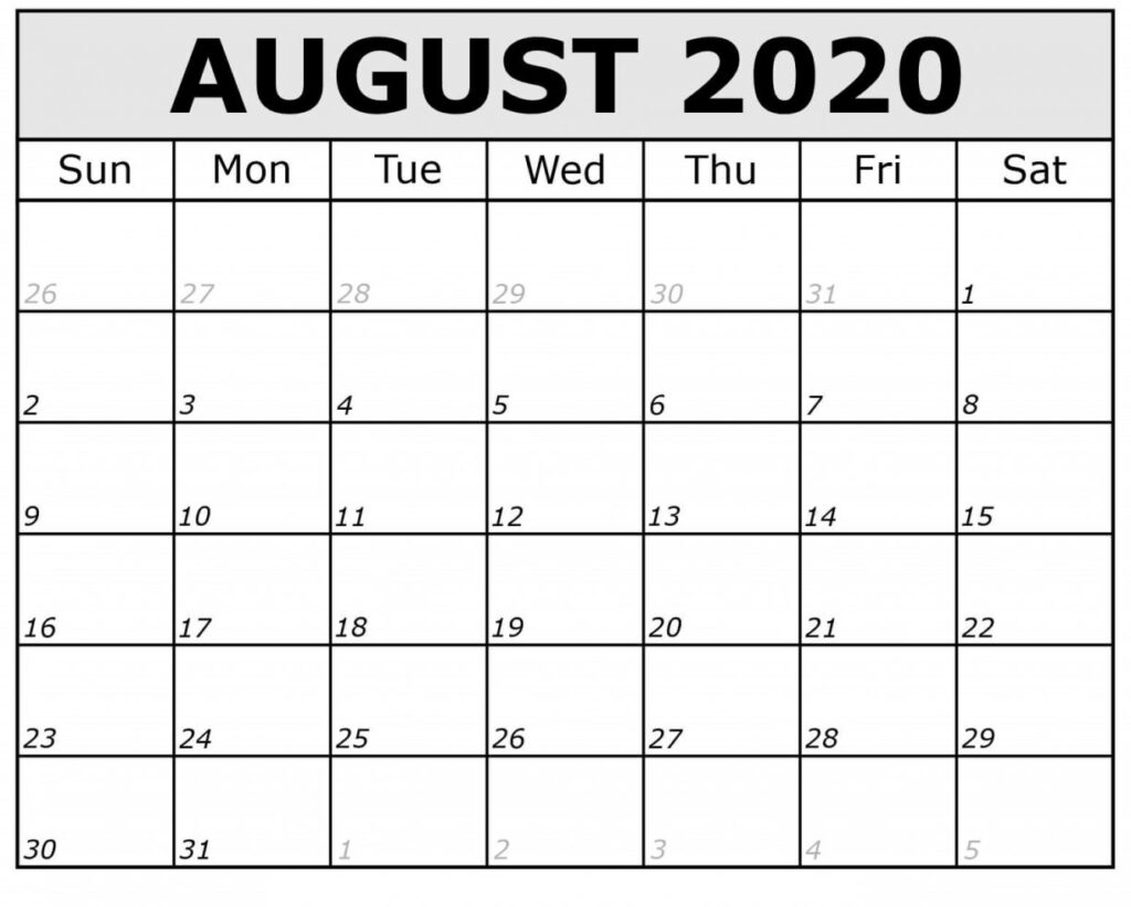 August Printable Calender