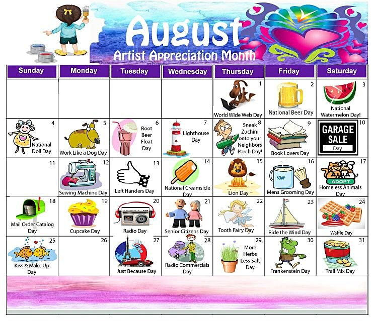 August Random Holiday Calendar Weird Holidays Holiday Calendar 