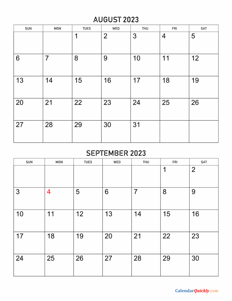 August September 2023 Calendar