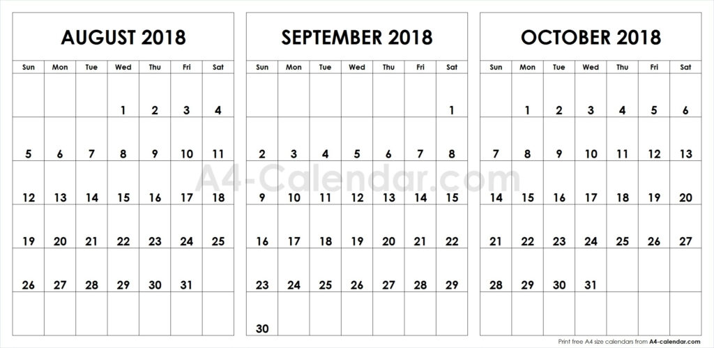 August September October Calendar